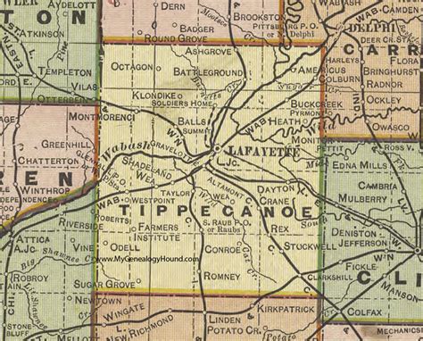 Tippecanoe County Indiana 1908 Map Lafayette