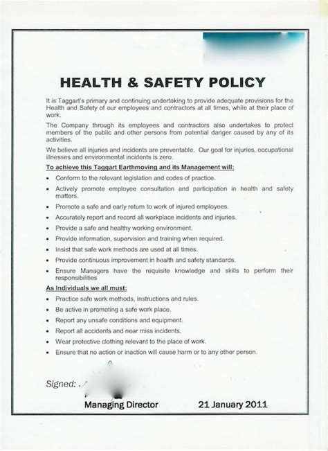 Workplace Safety Policy Template