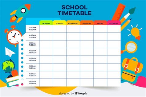 Colorful School Timetable Template Flat Design Free Vector