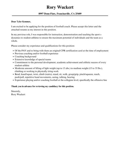 Football Coach Cover Letter Velvet Jobs