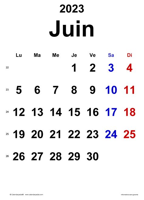 Calendrier Juin 2023 Excel Word Et Pdf Calendarpedia