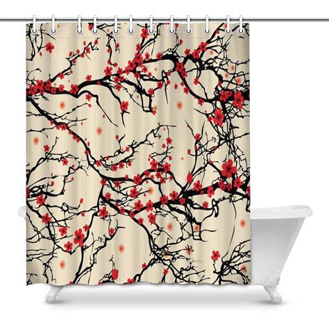 Mkhert Retro Cherry Blossoms Bathroom Shower Curtain 60x72 Inch