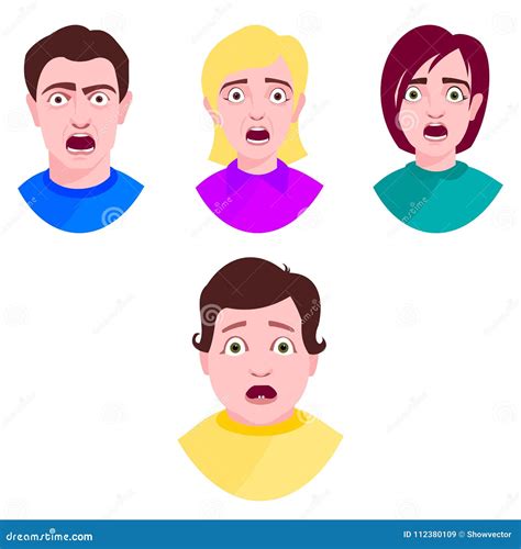 People Horror Faces Vector Extremely Surprised Young Shock Portrait