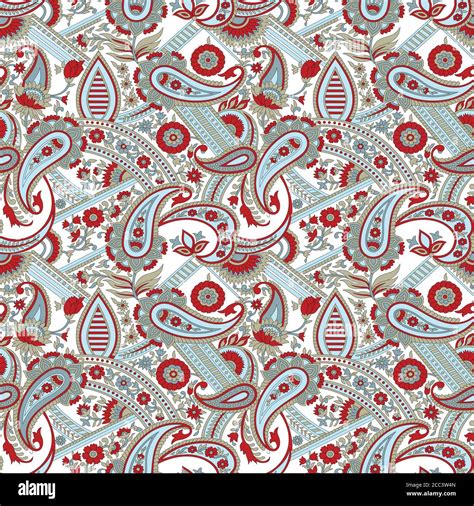 Seamless Traditional Indian Paisley Pattern On White Background Stock