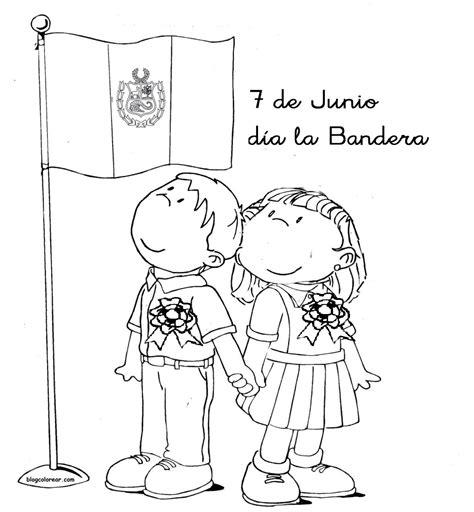 Niños con bandera para colorear Imagui