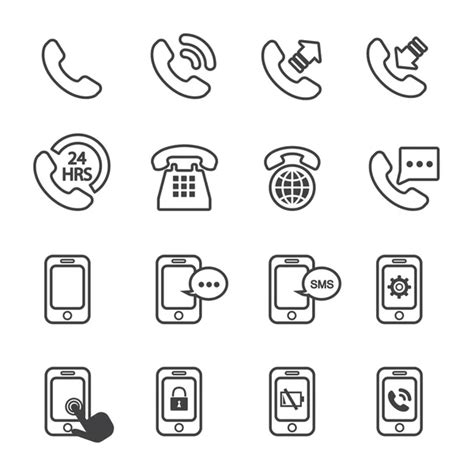 Set Simple Flat Black Phone Icon Illustration Design Silhouette Phone