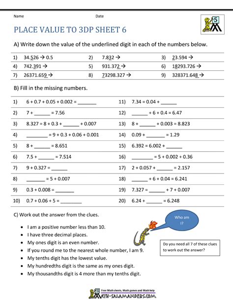 Place Value Grade 5 Decimal Place Value To The Ten Thousandths 5th