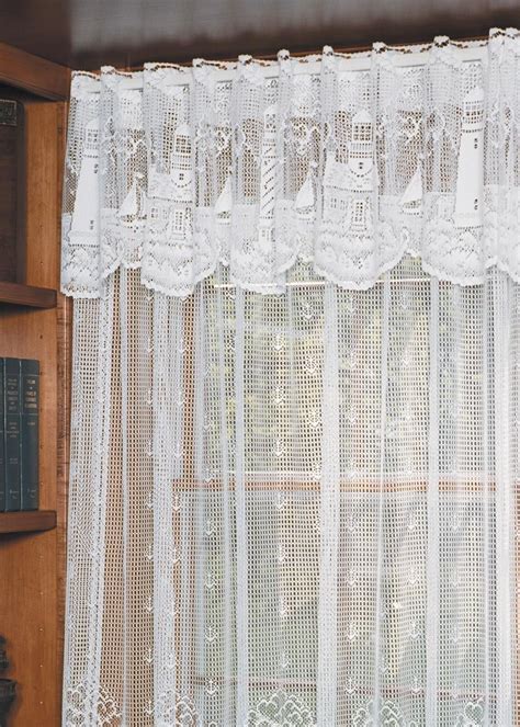Top finel white kitchen sheer curtains valance 18 inch length grey embroidered rod pocket small window curtains for basement bathroom, 2 panels. Lighthouse Lace Valance White by Heritage Lace | Lace ...