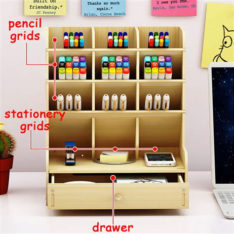 Wooden Desk Organizer Multi Functional Diy Pen Holder Box Cell Phone