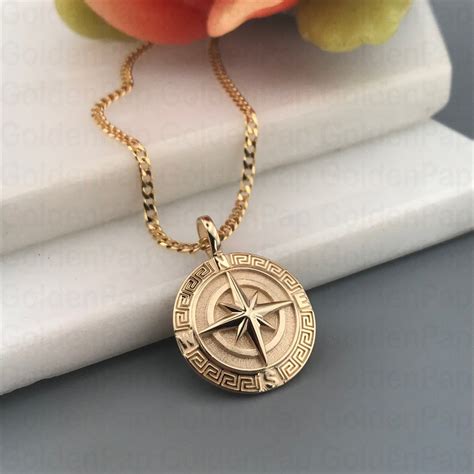 Custom 18k Solid Gold Pendant Compass Pendant For Men And Etsy