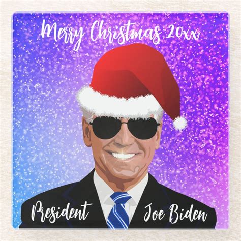 President Joe Biden And Santa Hat Glass Coaster Zazzle