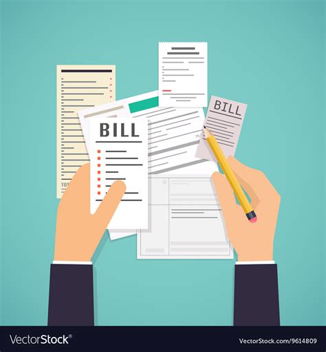 Paying Bills Hands Holding Bills And Pencil Vector Image