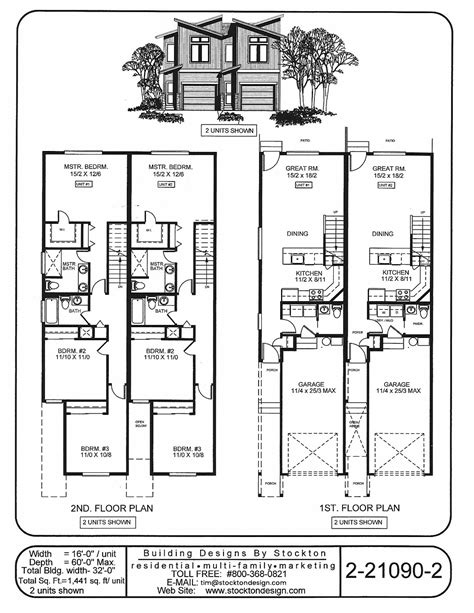 2 Story 3 Bedroom Duplex Floor Plans