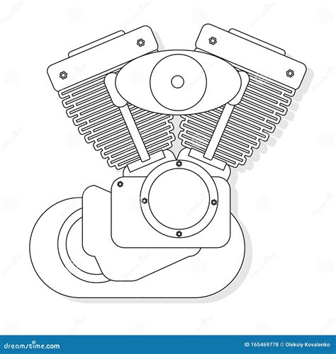 Motorcycle Engine Illustration On White Background Design Monochrome