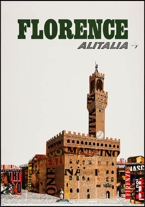 Alitalia Airlines Poster 1960s Florence Italy Vintage Italian