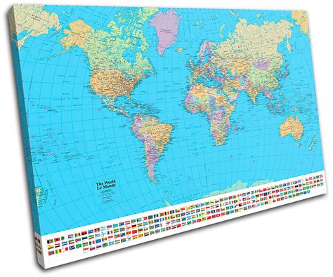 School World Atlas Maps Flags Single Canvas Wall Art Picture Print Va