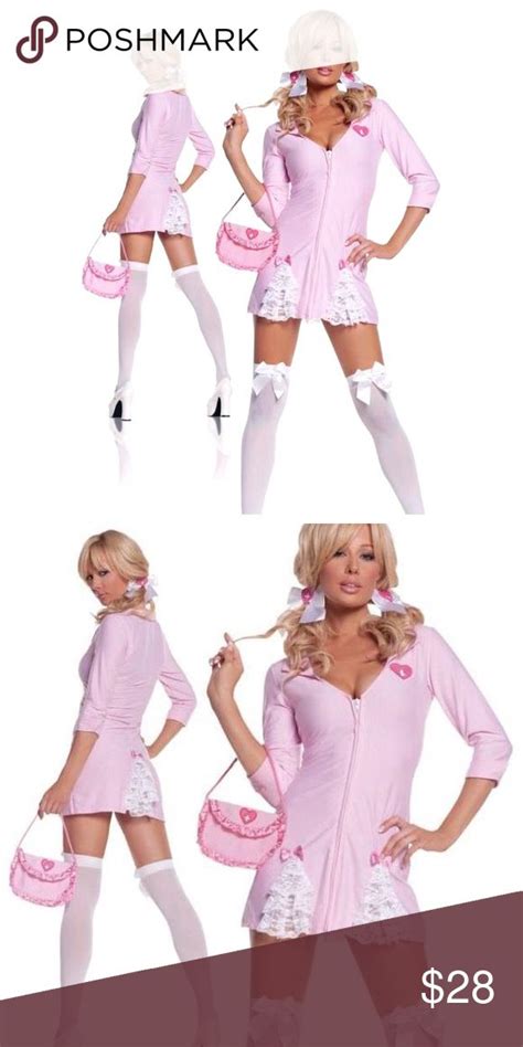 🎀 Candy Striper Cosplay Halloween Costume 4 Pc Little Pink Dress Candy Striper Clothes Design