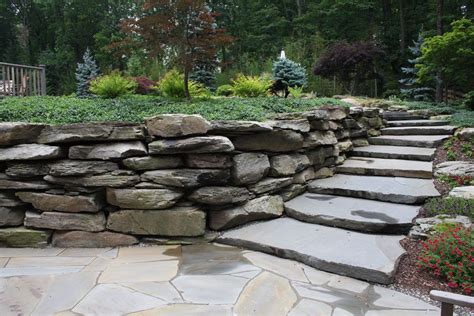 Large Slab Stone Staircases Hickory Hollow Landscapers Rock Wall