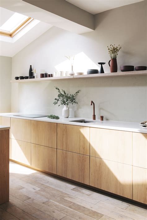 Modern Wood Kitchen White Oak Kitchen One Wall Kitchen Plywood Kitchen Ikea Kitchen Cabinets