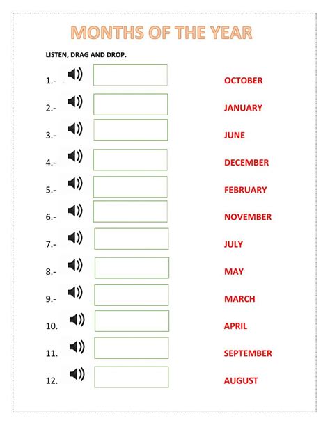 Months Of The Year Worksheet Months In A Year Kindergarten