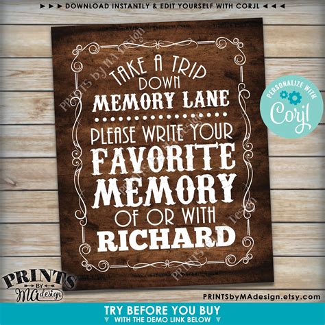 Memory Sign Take A Trip Down Memory Lane And Share A Favorite Etsy