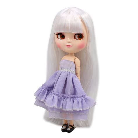 Icy Doll Small Breast Azone Body Natural Skin Joint Body Bl136 Straight White Hair 16 30cm In