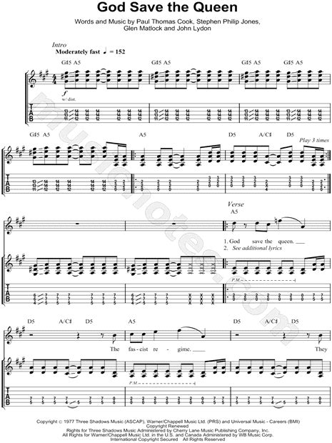 Sex Pistols God Save The Queen Guitar Tab In A Major Download