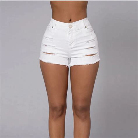 niza verano denim pantalones cortos blanco slim fit ripped short vaqueros alta cintura sexy