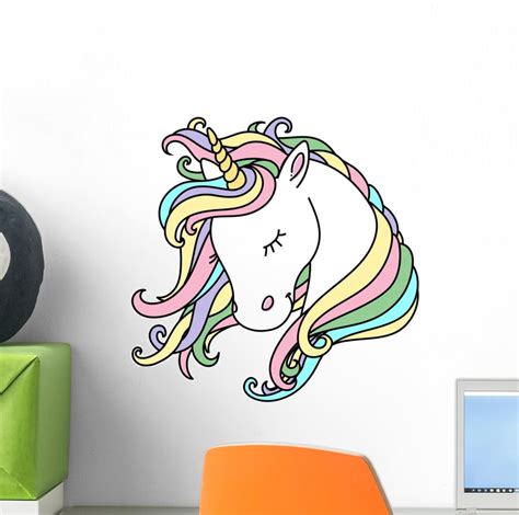 Beautiful Rainbow Haired Unicorn Wall Decal Wallmonkeys Peel And Stick