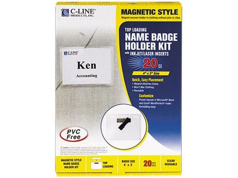 C Line 92943 Magnetic Name Badge Holder Kit Horizontal 4w X 3h Clear