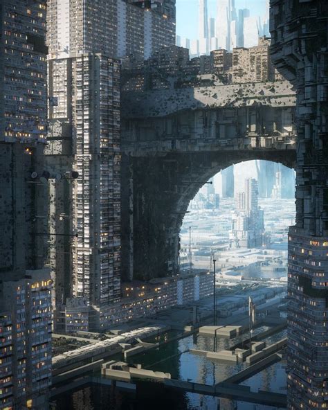 Artstation Port City Inward Cyberpunk City Fantasy Landscape