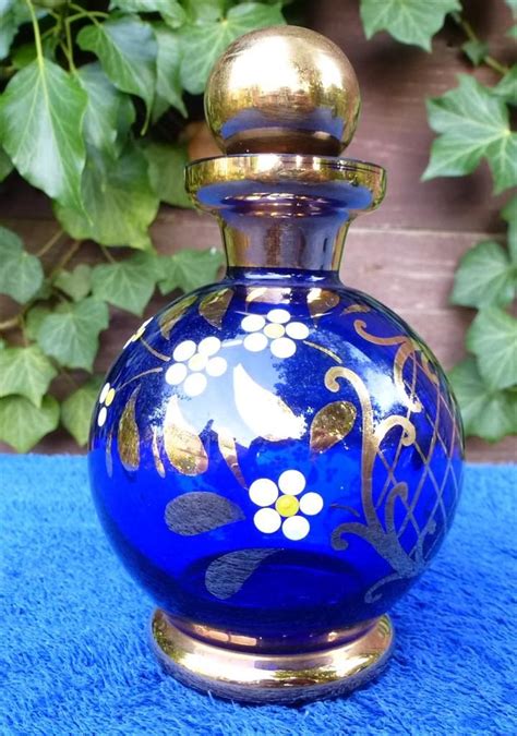 Finest Antique Moser Blue Gilt And Enamel Glass Perfume Scent Bottle
