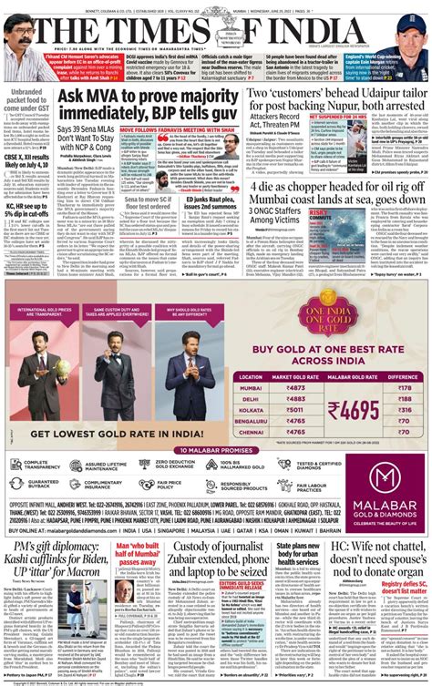 The Times Of India Mumbai June 29 2022 Newspaper