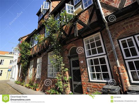 Nice Street With Old Brick Houses Lubeck Germany Stock Photo Image