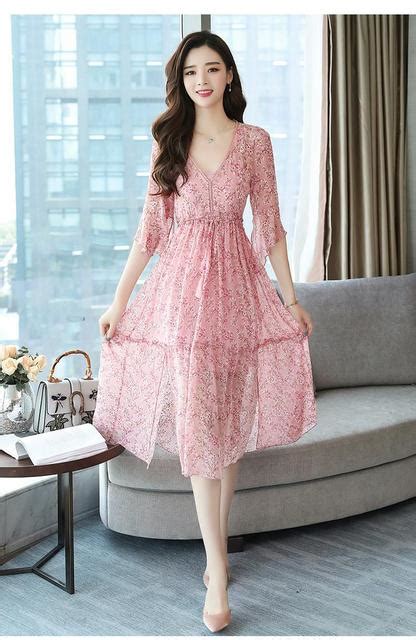 Summer Korean Version Chiffon Printing Women Long Dress The Fashion
