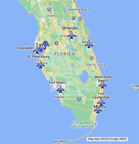 Map Of Florida Cities And Airports Map Vector