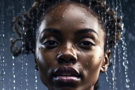 premium ai image a woman with wet skin and her face covered in water drops
