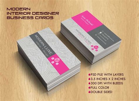 Free Modern Interior Designer Business Cards In Pink Retro Business