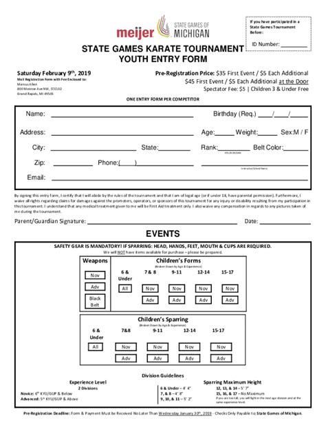 Fillable Online State Games Karate Entry Form Kids Fax Email Print