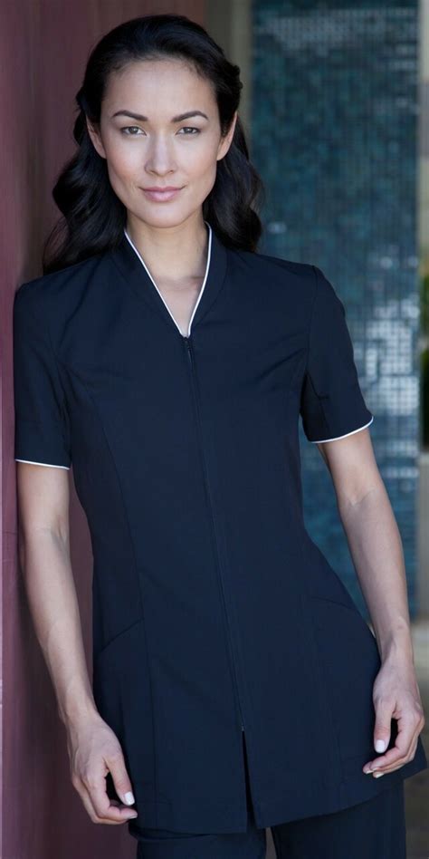Ladies Pravia Spa Tunic Zipper Front And Piping