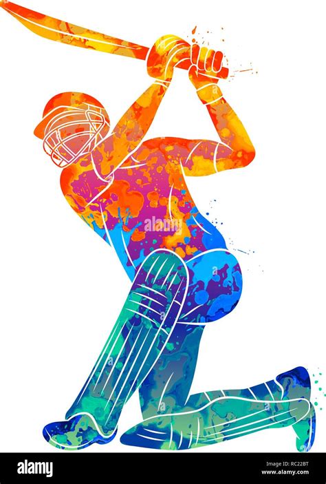 Abstract Batsman Playing Cricket From Splash Of Watercolors Stock