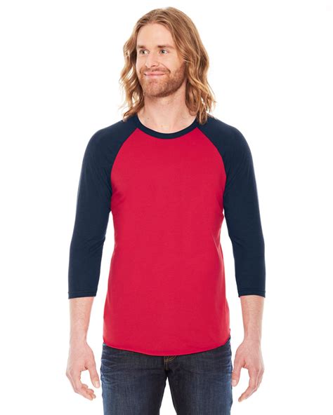 American Apparel Bb453w Unisex Poly Cotton 34 Sleeve Raglan T Shirt