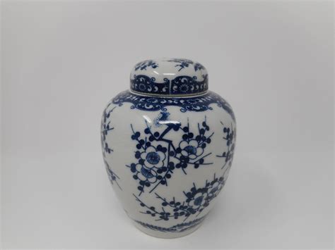 Vintage Blue And White Ginger Jar Tea Caddy Cherry Blossom Etsy