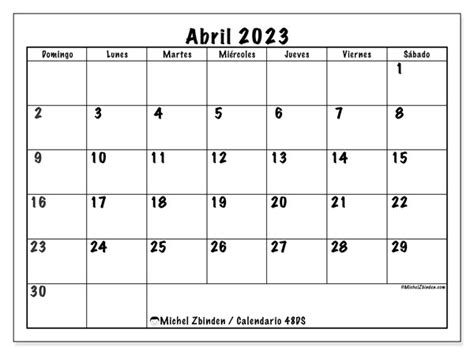 Calendario Abril De 2023 Para Imprimir “504ds” Michel Zbinden Cl