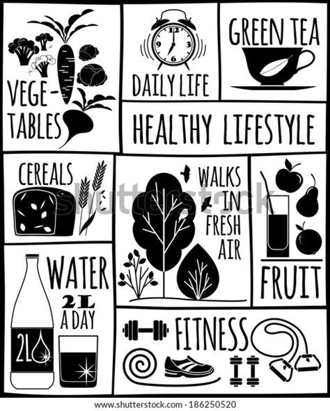 Healthy Lifestyle Icons Set Stock Vector Royalty Free 186250520