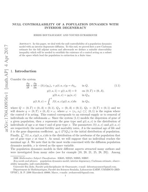 Pdf Null Controllability Of A Population Dynamics With Interior
