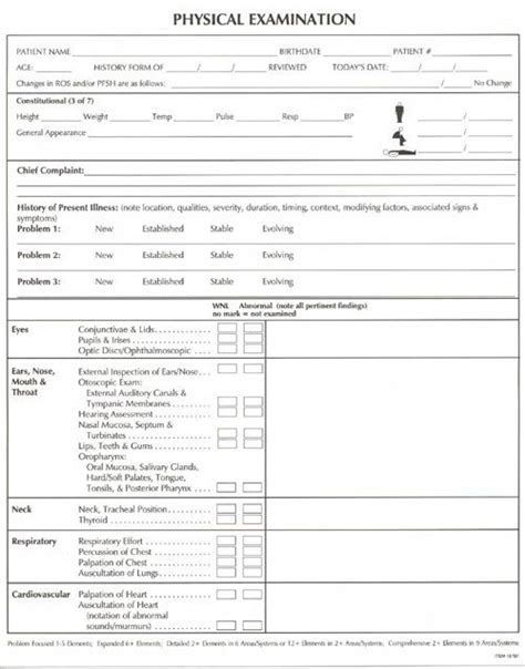 physical exam form clinical data forms evaluation
