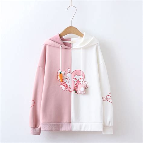 2020 Bunny Ear Kawaii Hoodie Women Cute Rabbit Cat Lovely Sweatshirt