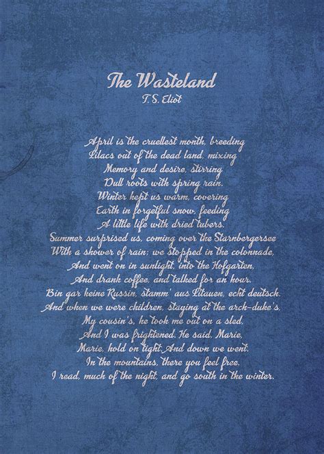 The Wasteland by TS Eliot Iconic Famous Poem Poetry on Worn Canvas