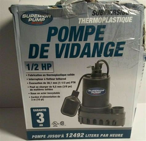Superior Pump 92570 12 Hp Thermoplastic Submersible Sump Pump With